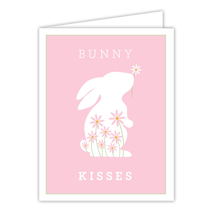 Bunny Kisses Bunny with Flowers Greeting Card