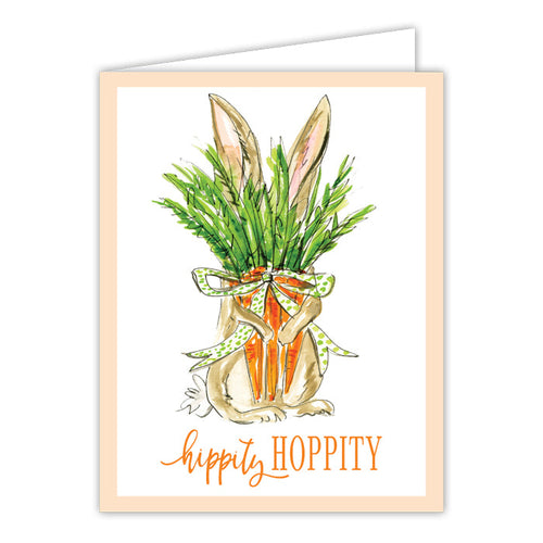 Hippity Hoppity Handpainted Bunny Holding Carrots Greeting Card