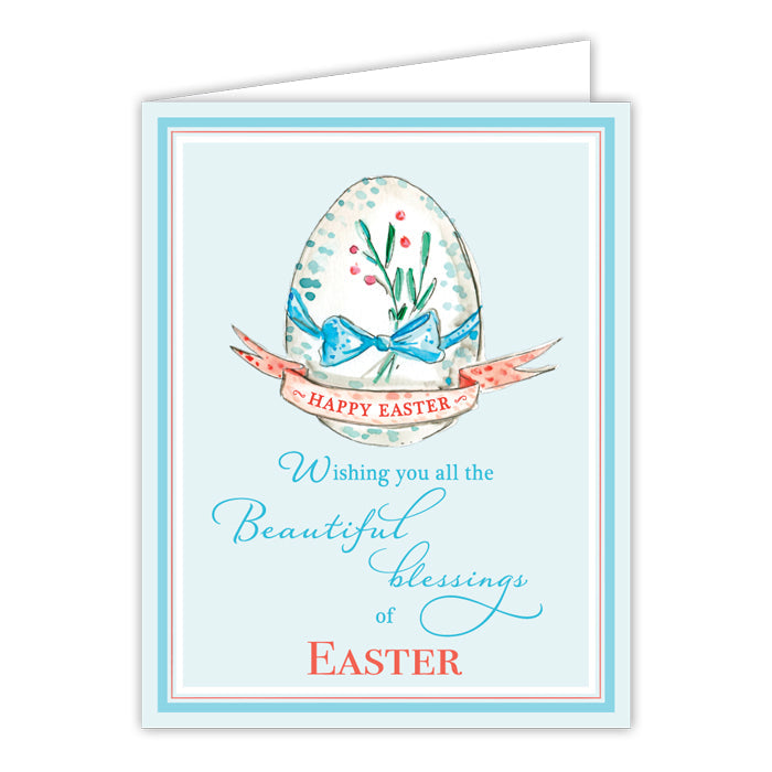 Wishing You All The Beautiful Blessings of Easter Handpainted Egg with Blue Bow Greeting Card