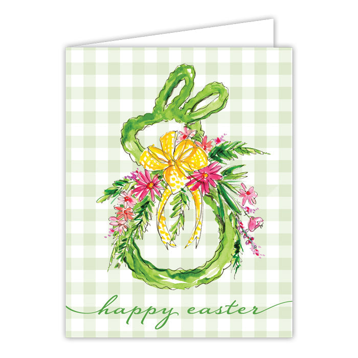 Happy Easter Handpainted Bunny Topiary Wreath Greeting Card