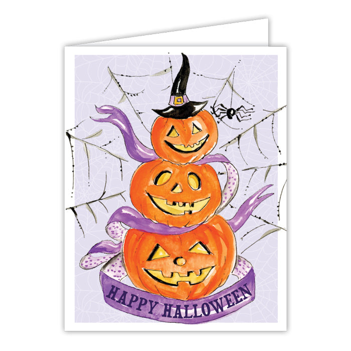 Halloween Pumpkin Tower with Spiderweb Greeting Card