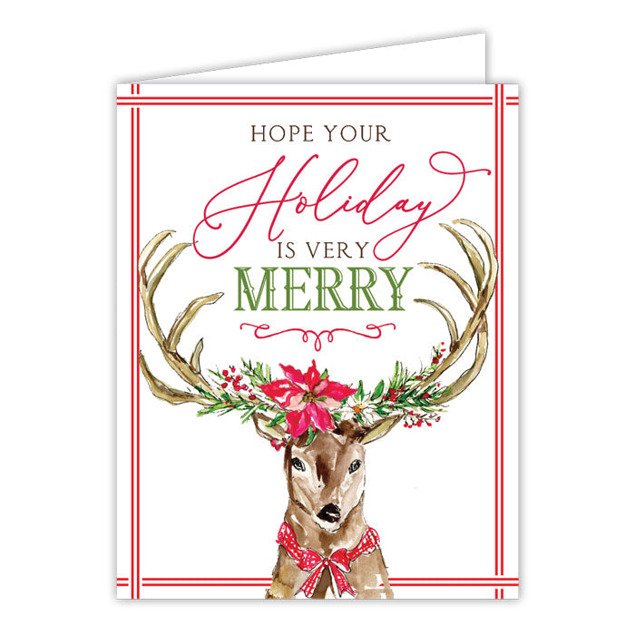 Vintage Deer with Holly Garland Greeting Card