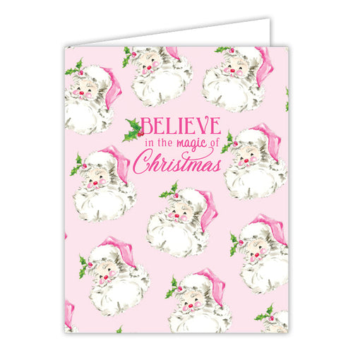 Believe In The Magic Of Christmas Pink Santa Greeting Card