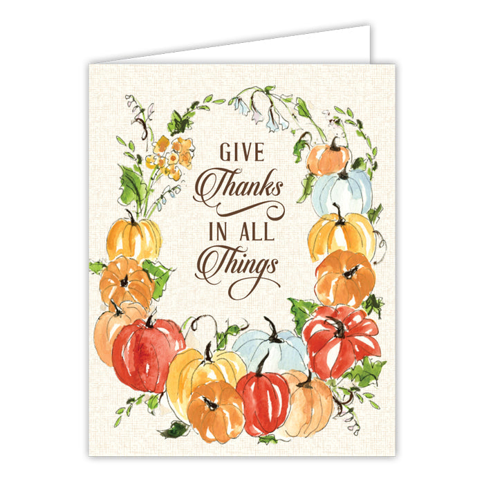 Give Thanks In All Things Pumpkin Wreath Greeting Card