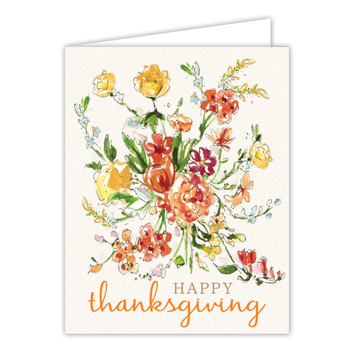 Happy Thanksgiving Red and Yellow Floral Mix Greeting Card