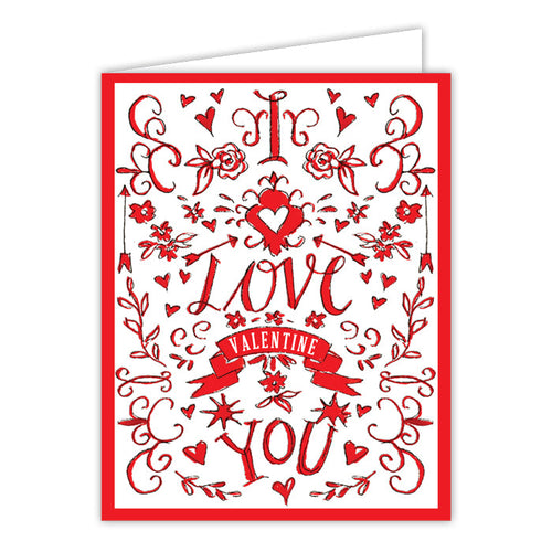 I Love You Red Toile Greeting Card