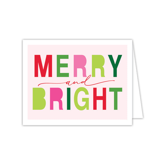 Pink & Green Merry & Bright Greeting Card