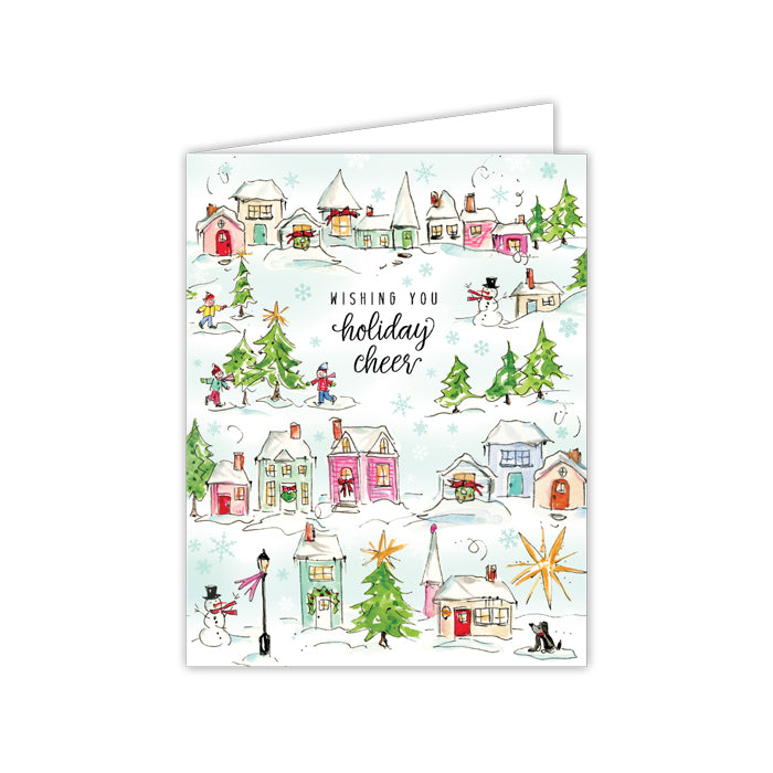 Pink Snowy Village Greeting Card