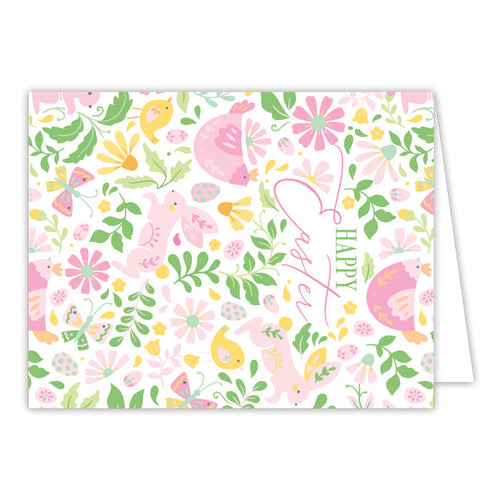 Pink Floral Pattern Easter Greeting Card