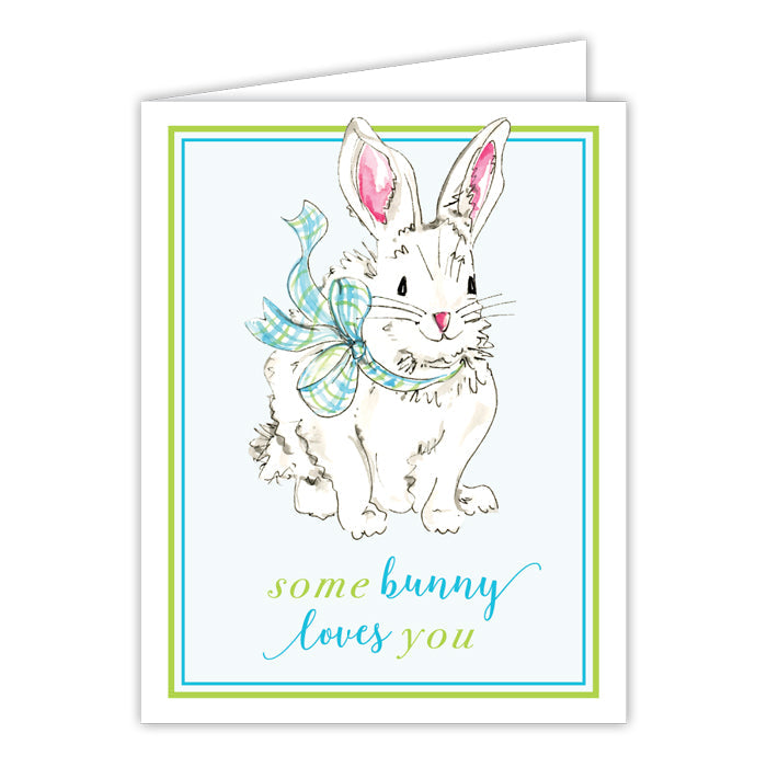 Green & Blue Bow Easter Bunny Greeting Card