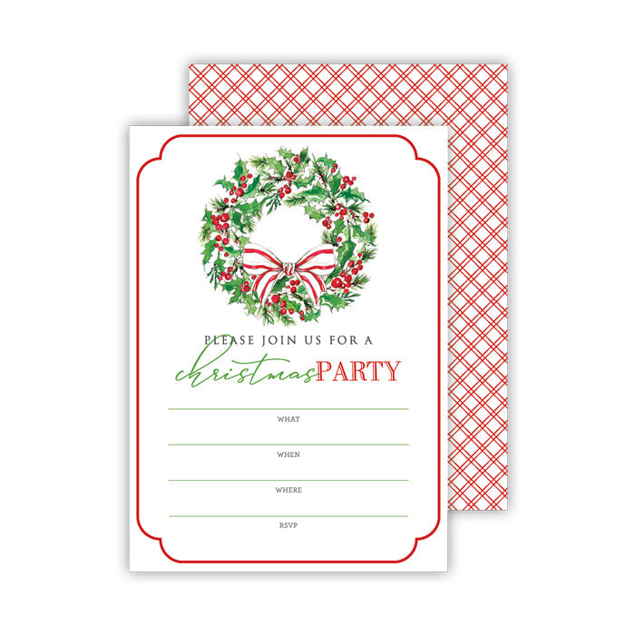Holly Wreath with Bow Fill-In Invitation