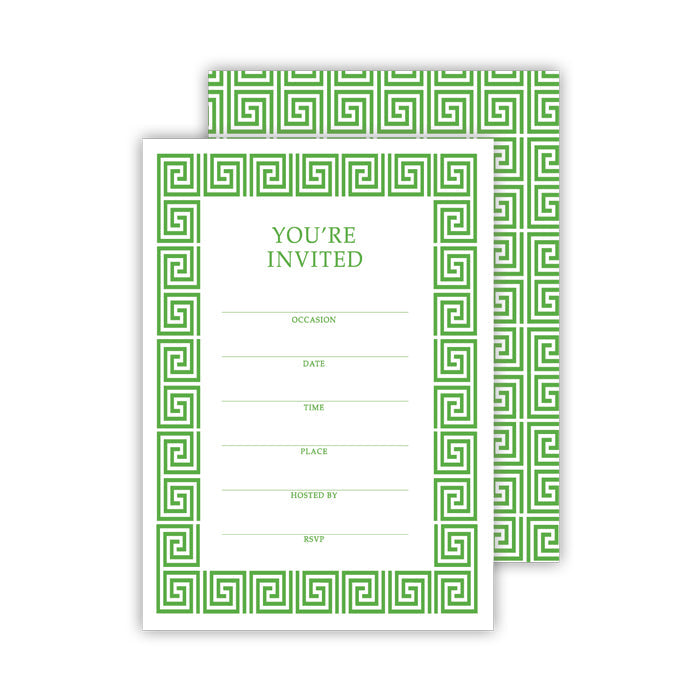 Greek Key Pattern Green Fill-In Invitation