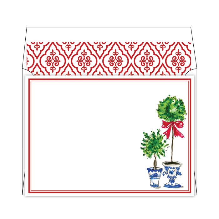 Handpainted Holiday Topiary Duo Flat Note Stationery