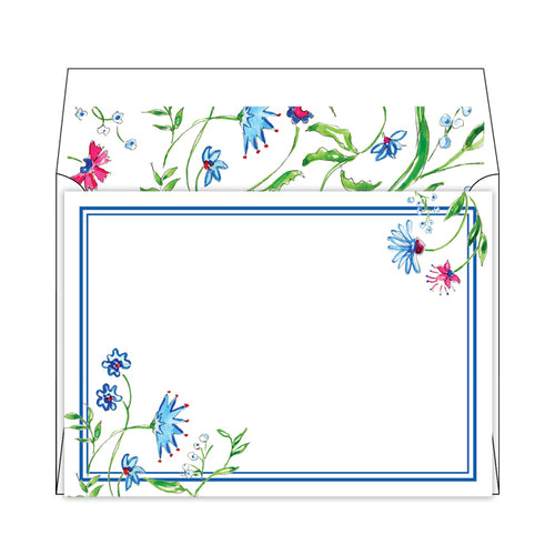 Mixed Floral Blue Flat Note Stationery