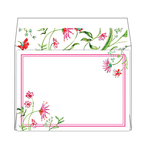 Mixed Floral Pink Flat Note Stationery