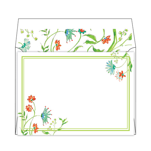 Mixed Floral Seafoam Flat Note Stationery