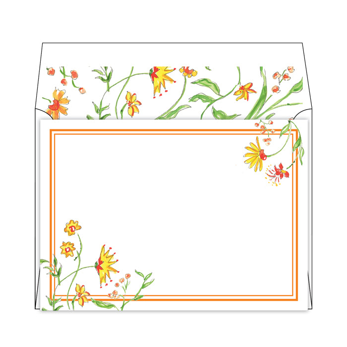 Mixed Floral Yellow Flat Note Stationery