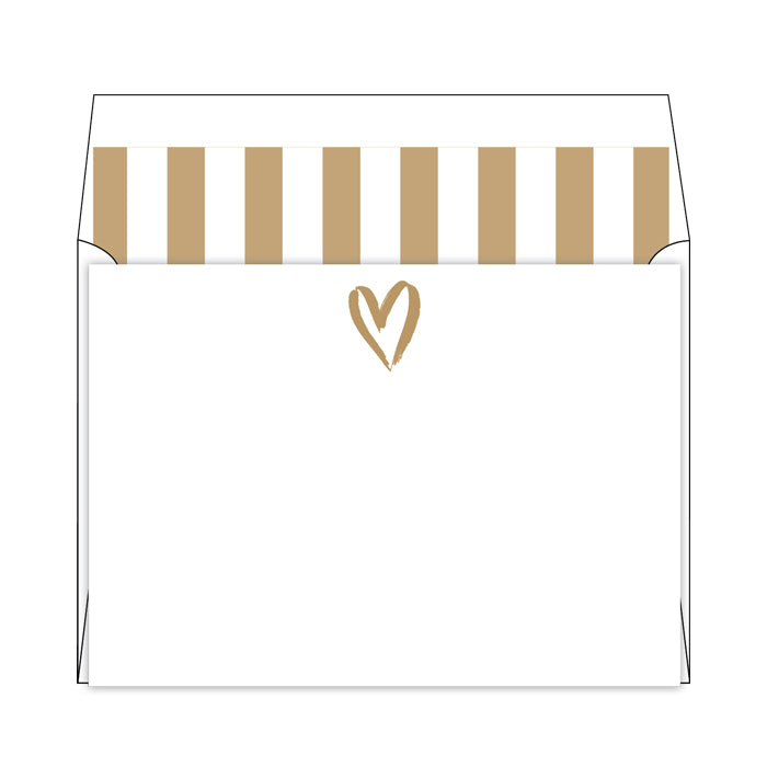 Gold Heart Flat Note Stationery