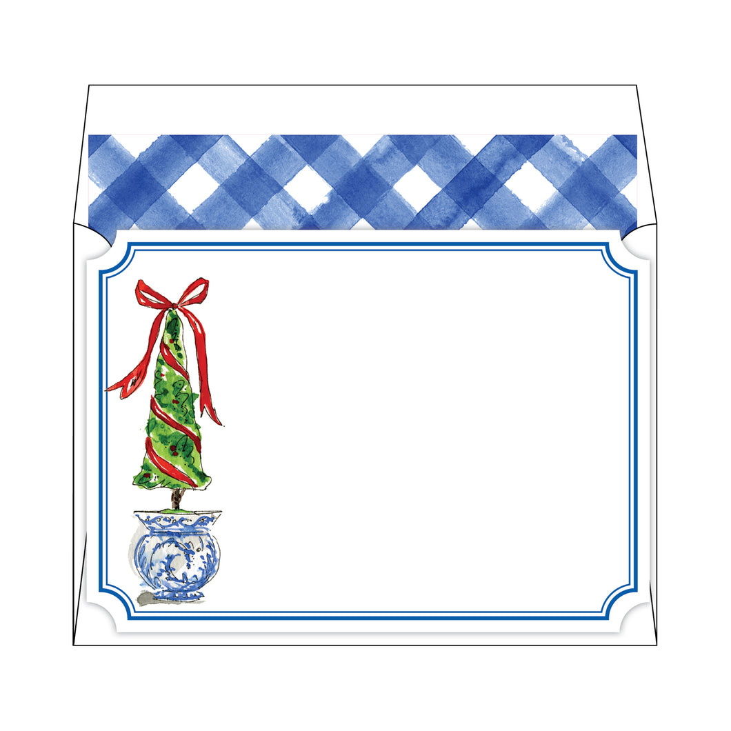 Christmas Topairy Blue Buffalo Check Flat Note Stationery