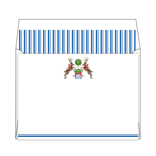 Christmas Animal Duo Blue Stripes Flat Note Stationery