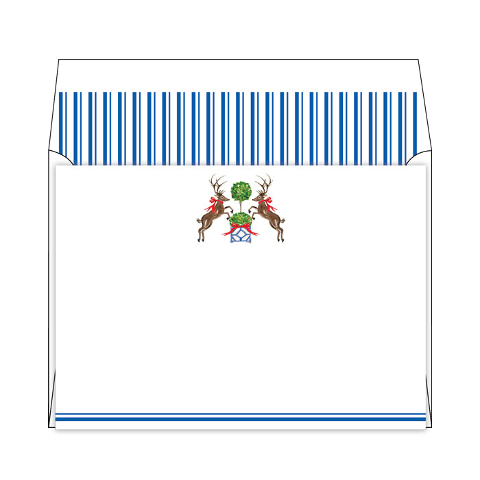 Christmas Animal Duo Blue Stripes Flat Note Stationery