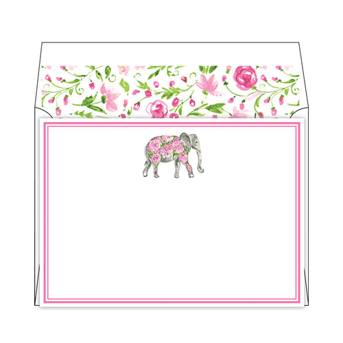 Pink Floral Elephant Flat Note Stationery
