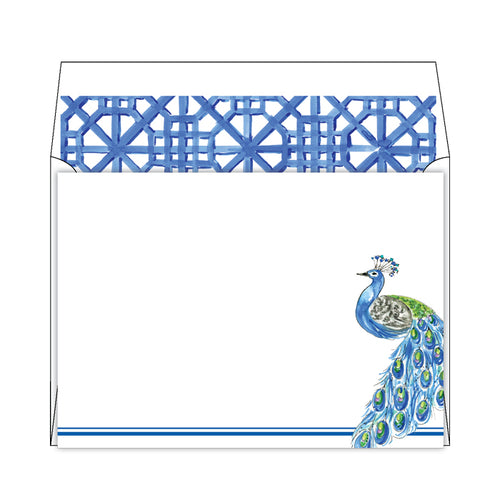 Handpainted Peacock Flat Note Stationery
