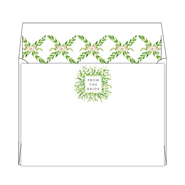 From The Bride Handpainted Greenery Flat Note Stationery
