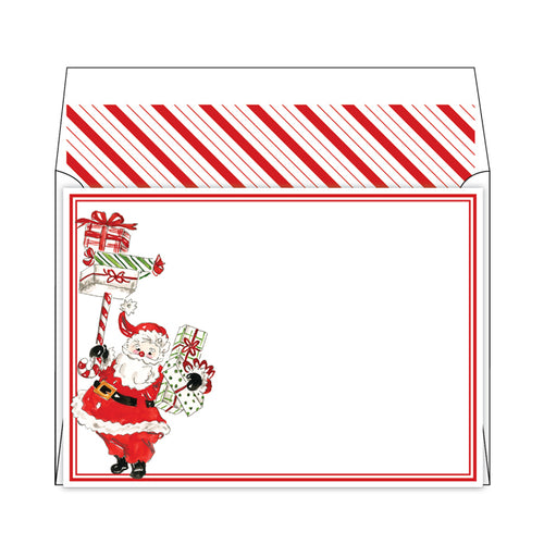Handpainted Holiday Santa with Gifts Flat Note Stationery