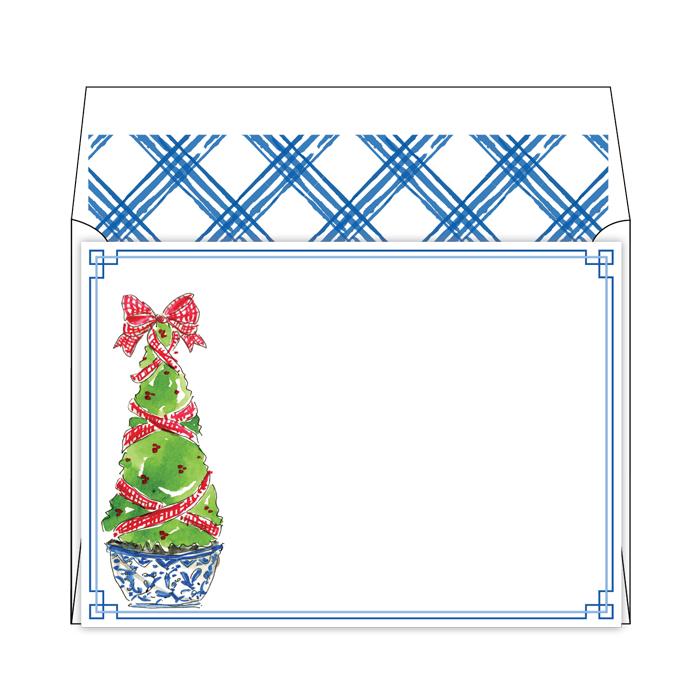 Handpainted Holiday Topiary Flat Note Stationery