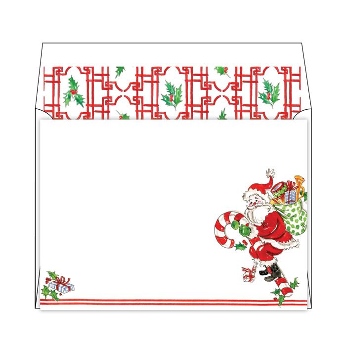 Handpainted Candy Cane Santa Flat Note Stationery