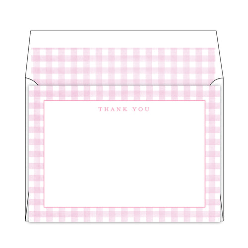 Pink Gingham Flat Note Stationery