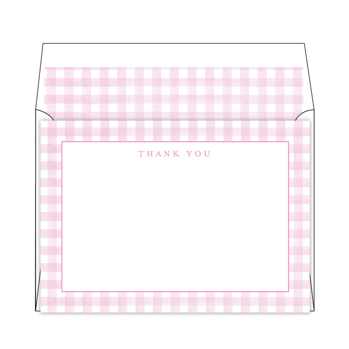 Pink Gingham Flat Note Stationery