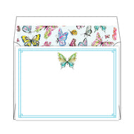 Handpainted Butterfly Blue and Green Flat Note Stationery