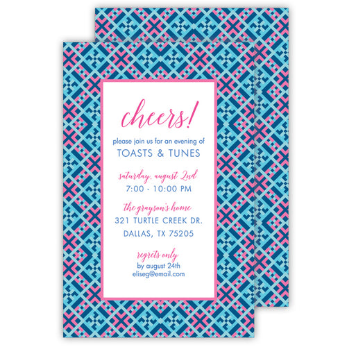 Blue and Pink Textile Large Flat Invitation