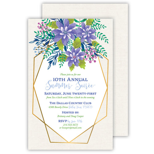 Modern Floral Blue Large Flat Invitation