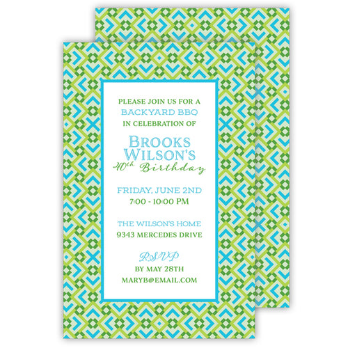 Green and Turquoise Textile Large Flat Invitation