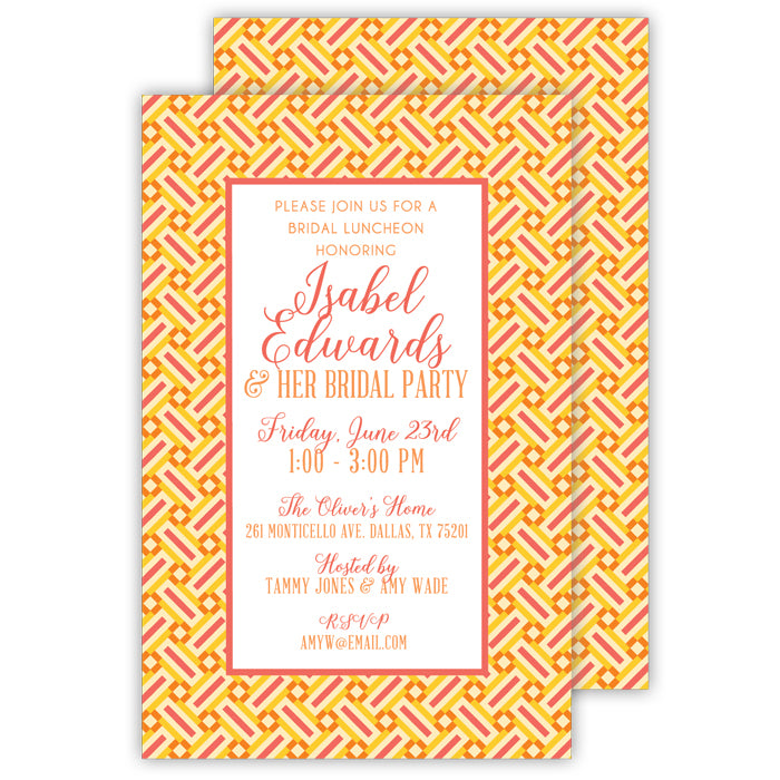 Coral and Yellow Textile Large Flat Invitation