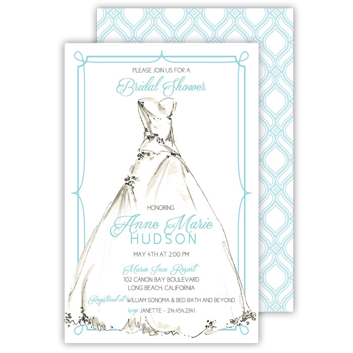 blue dress for baby girl WEDDING DRESS Bridal Shower Invitation