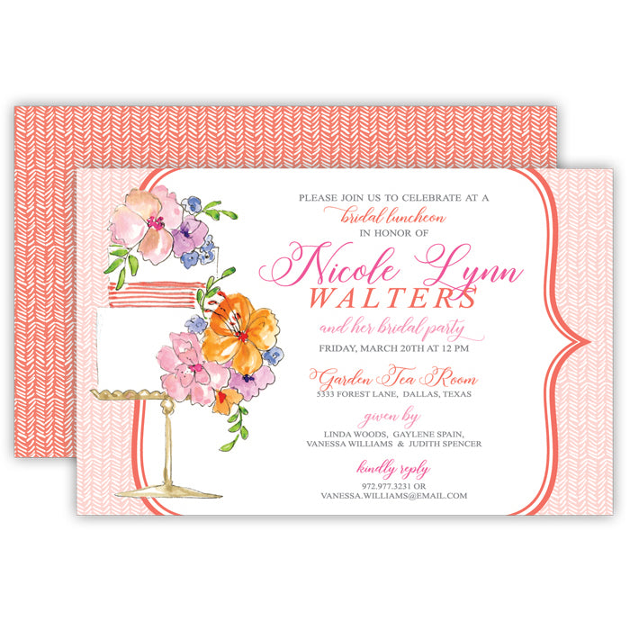 Handpainted Cake with Flowers Large Flat Invitation