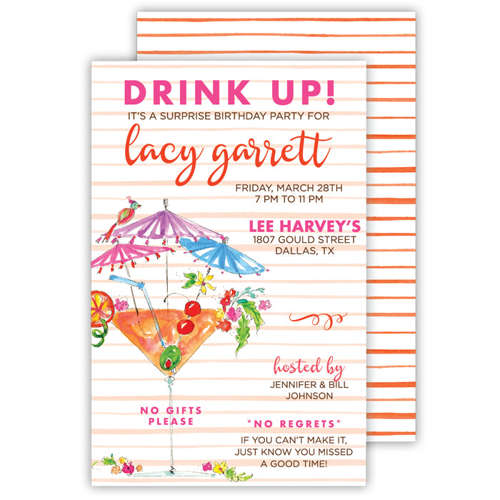 Handpainted Party Martini with Umbrellas Large Flat Invitation