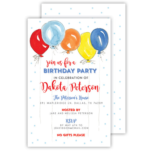 Party Balloons Large Flat Invitation