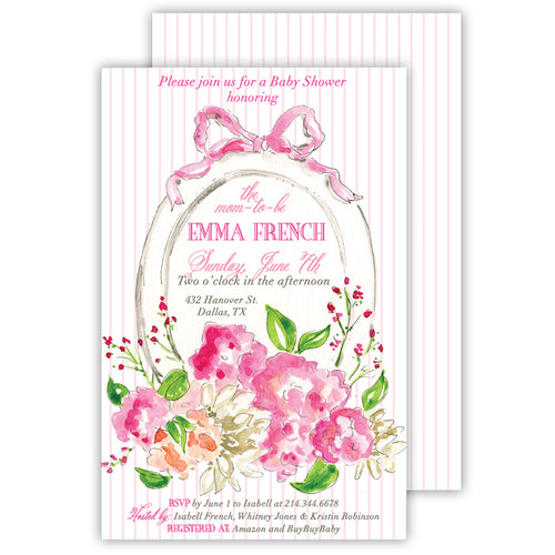 Handpainted Floral Mirror Pink Large Flat Invitation