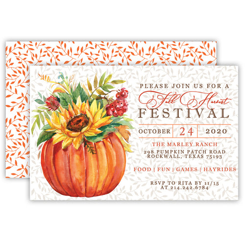 Floral Pumpkin Large Flat Invitation