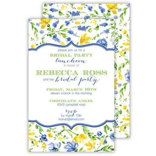 Blue and Yellow Floral Large Flat Invitation