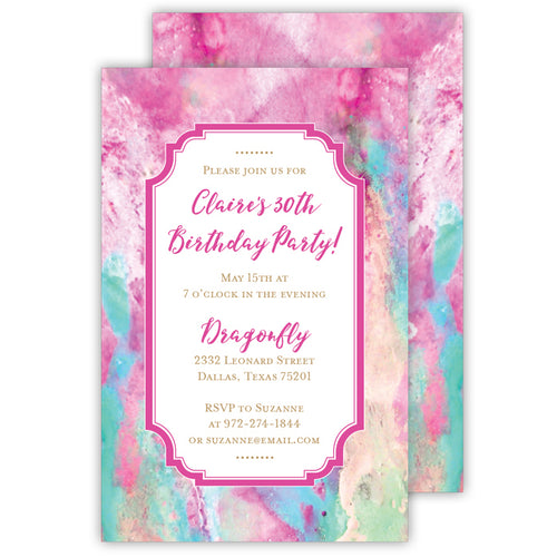 Pink and Blue Marble Large Die-Cut Invitation