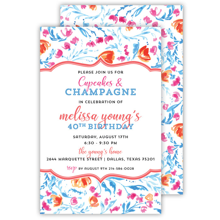 Orange and Blue Floral Large Die-Cut Invitation