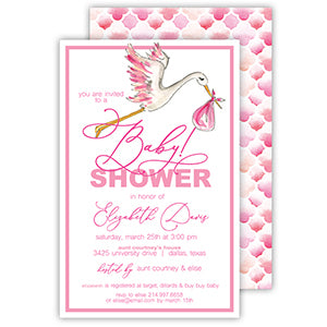 Handpainted Stork Pink Large Flat Invitation