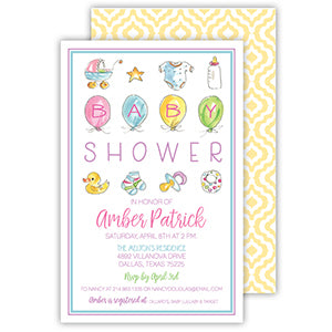 Baby Shower Icons Large Flat Invitation