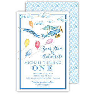 Handpainted Airplane And Balloons Large Flat Invitation